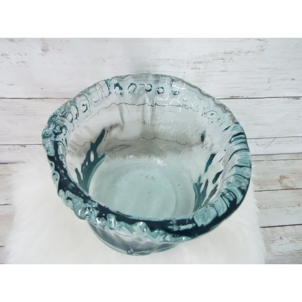 Recycled Art Glass Blue-Green Bowl Vase